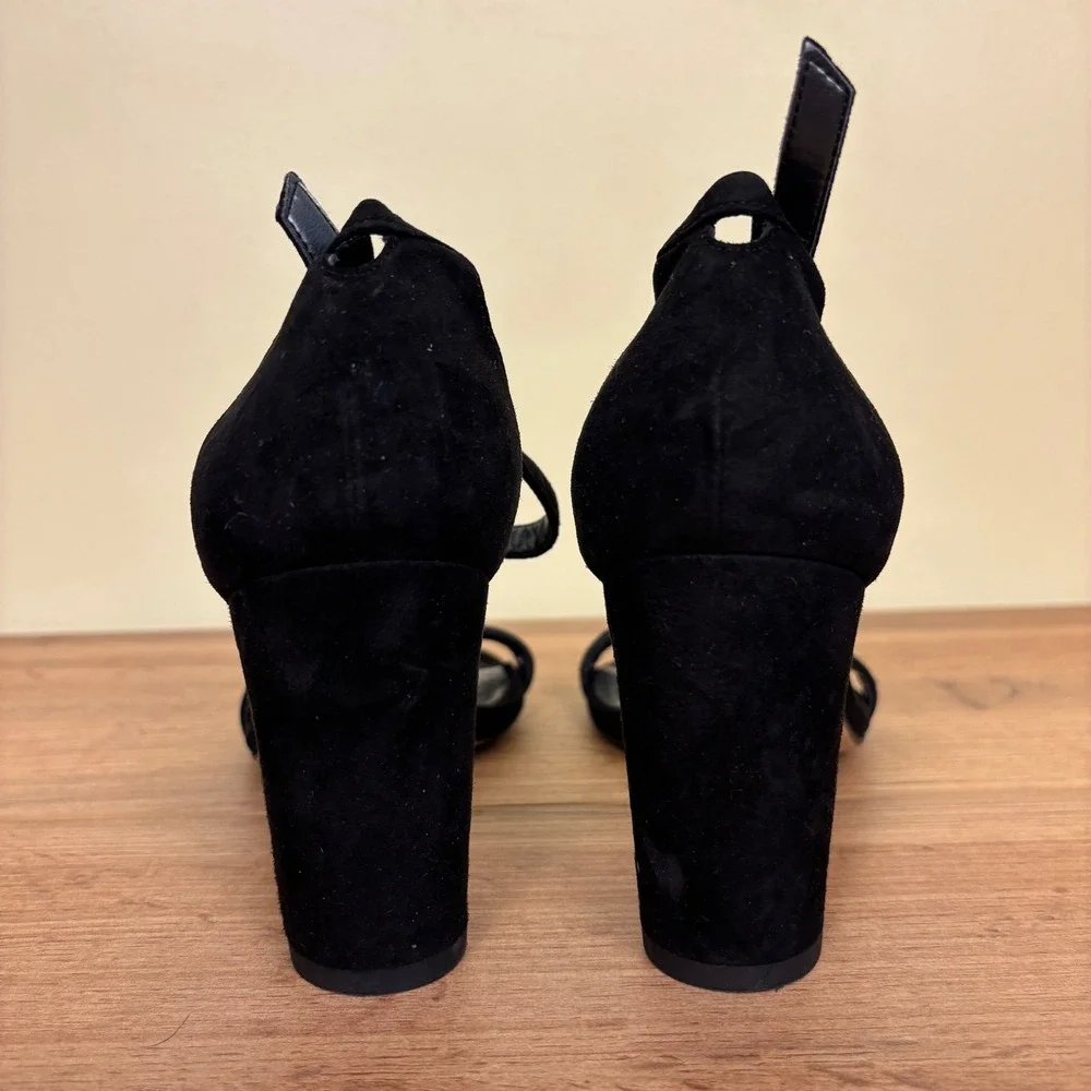 STUART WEITZMAN NearlyNude Heel Sandals Black Suede Women Size 7 Formal Open Toe